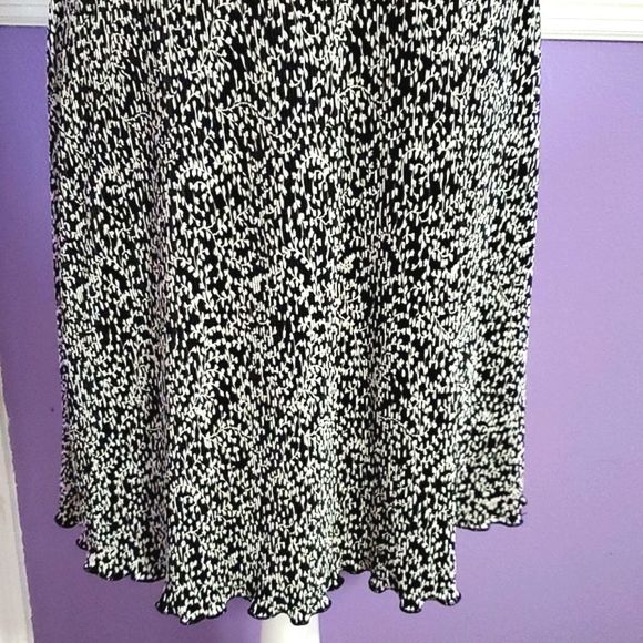 Connected Vintage Retro 90s Black White Botanical Print Ribbed Fabric Midi Dress - Picture 3 of 7